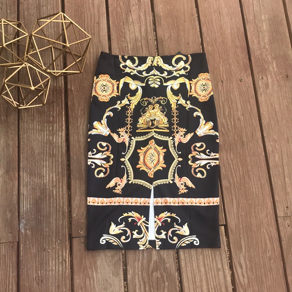 ONE LEFT!🌿Baroque Black & Gold Midi Skirts 🌿 - Picture 3 of 6